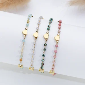 Bracelet en pierre naturelle pour femmes, bijoux à la mode, chaîne de travail manuel, Design en forme de cœur