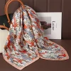 foulard carré en satin de soie imprimé de luxe pour femmes, châle hijab, ruban pour cheveux, bandeau enveloppant, bandana, nouvelle collection 2023