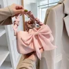 sac fourre tout rétro pour femmes et filles, fourre tout à la mode avec nœud doux, sac à bandoulière simple avec chaîne, sacs à main pliables et sac à main
