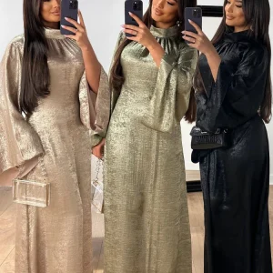 Abaya-Robe musulmane de luxe en satin pour femme, caftan kebaya marocain, vêtement éducatif, 2024 Abaya-Robe musulmane de luxe en satin pour femme, caftan kebaya marocain, vêtement éducatif, 2024