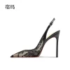 sandales à talons hauts en dentelle noire pour l'été 2025, nouveau talon pointu et fin, bouche peu profonde, chaussure unique professionnelle confortable