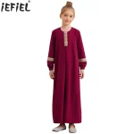 Abaya-Robe musulmane à manches longues pour filles, robes maxi islamiques, Eid arabe, Moyen-Orient, fête à thème du Ramadan, costume MasTim ade, enfants