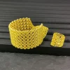 ensemble de bijoux de dubaï pour femmes, couleur or jaune, rond, creux, en alliage, bracelets larges, bagues, bracelet de déclaration africaine avec chaînes