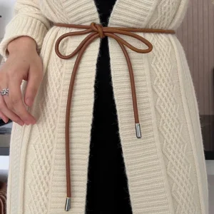Ceinture ronde en cuir avec nœud pour femme, ceinture fine, longue taille, ULdécorative, vintage, robe, jupe, pull, manteau