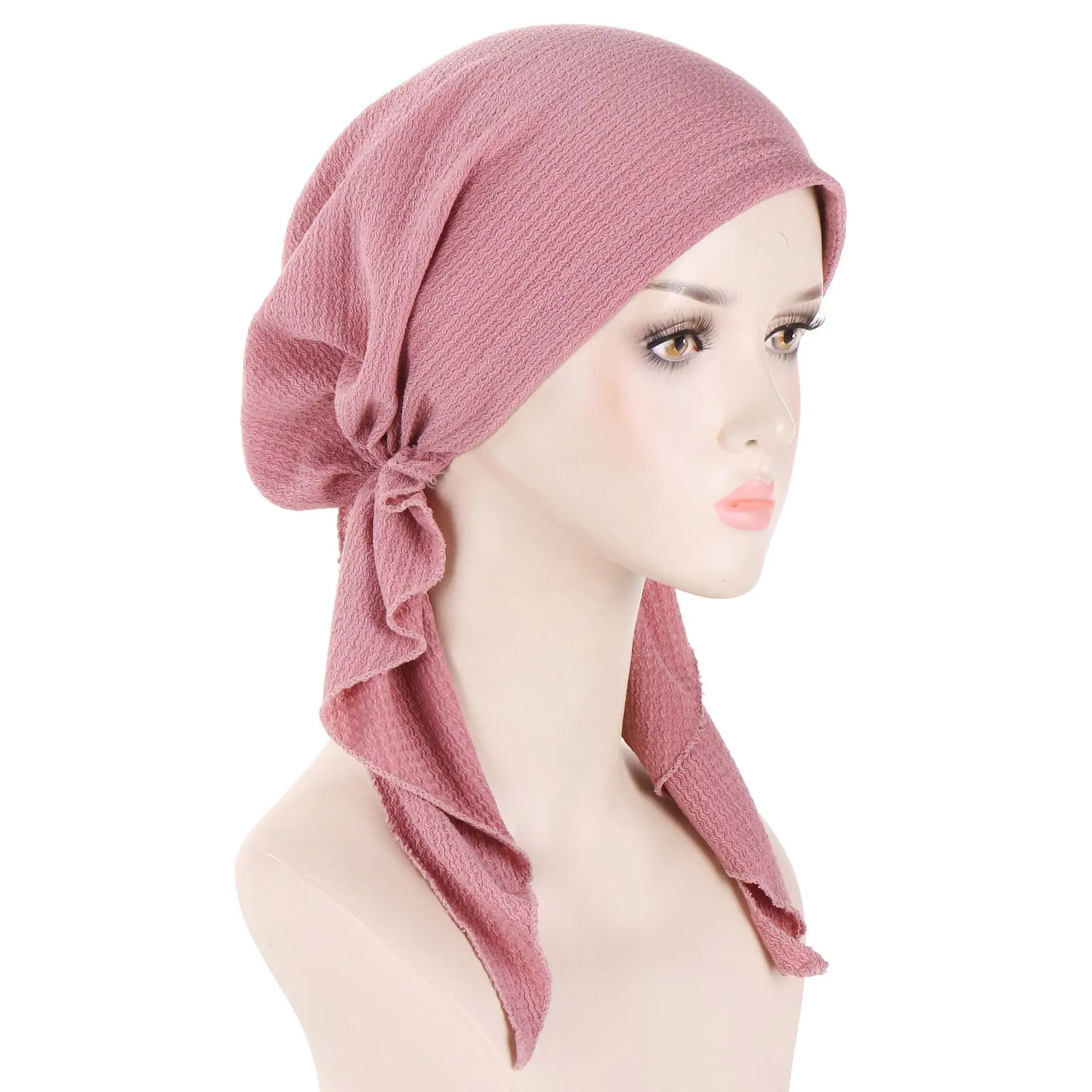 mode musulmane hijab turban chapeaux couleur unie longue queue bandeau élastique pirate chapeaux respirant chimio casquette pour femmes filles
