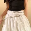 ceinture fine punk à double boucle, rétro, double couche, chaîne de taille, rivets, boucle à œillets, ceintures réglables en cuir pu de haute qualité
