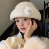 chapeau de pêcheur en laine pour femmes, avec nœud à la mode, style hepburn, perle, style français, formel, plat, élégant