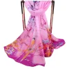 Écharpe longue en mousseline de soie pour femmes, imprimé floral décontracté, respirant, protection solaire, châle en soie douce, longue enveloppe, hijab pour femmes