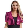 veste à paillettes pour femmes, cardigan ouvert sur le devant, brillant, ouvert sur le devant, blazer court, boléro azz, haut court de danse, clubwear