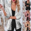 Vestes de ixà Paillettes Brillantes pour Femme, Couleur Unie, Document Brcorporelle, Revers, Cou, Manches Quart, Taille Initiée Droite