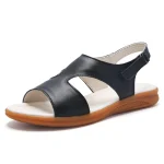 Sandales plates d&rsquo;été pour femmes, nouveau style, chaussures pour femmes décontractées et à la mode, 100% cuir véritable, semelle souple antidérapante