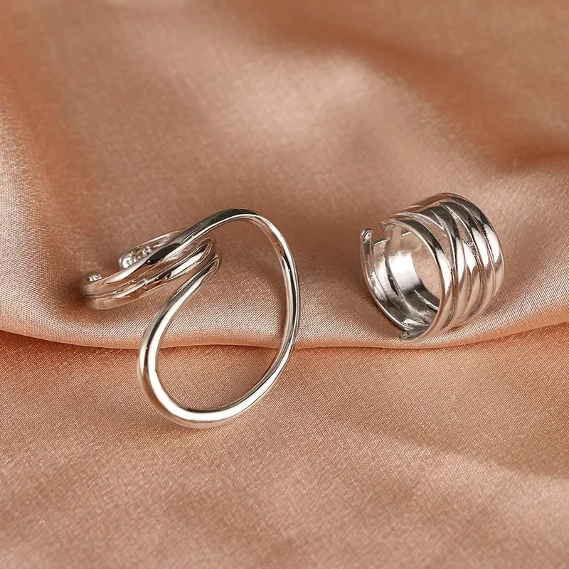 Ensemble de bagues massives pour femmes, couleur or, lignes uniques, grands anneaux, bijoux de doigt, bague géométrique Vintage déformée, cadeau d'anniversaire