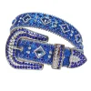Argent hommes femmes unisexe rouge grandes pierres AB Western Cowboy strass ceinture clouté diamant Punk ceinture