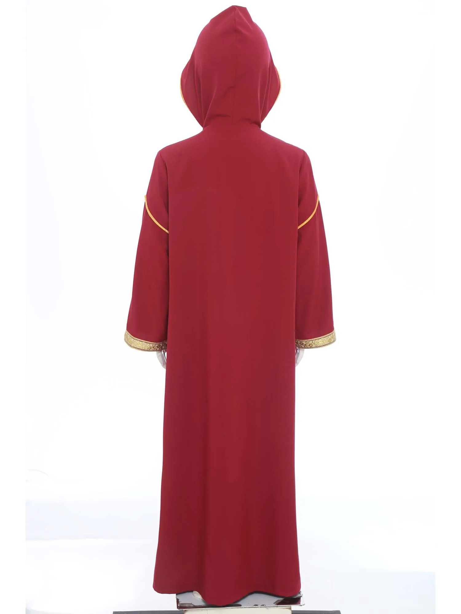 garçons filles musulman abaya robe à capuche arabe moyen orient islamique ramadan prière costume à manches longues zip or broderie robe caftan