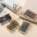 Aiguilles à tête de perle ronde en acier inoxydable, 100 pièces/boîte, épingles à coudre droites pour la couture, bricolage, outil de couture, positionnement