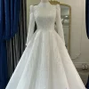 Robe De mariée musulmane perlée personnalisée, manches longues, Hijab, robes De mariée islamiques, col haut, arabe, 2025