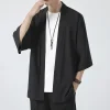 kimono noir pour hommes et femmes, manteau traditionnel, chemise d'été, cardigan de plage yukata unisexe, cosplay haori, vêtements de samouraï japonais