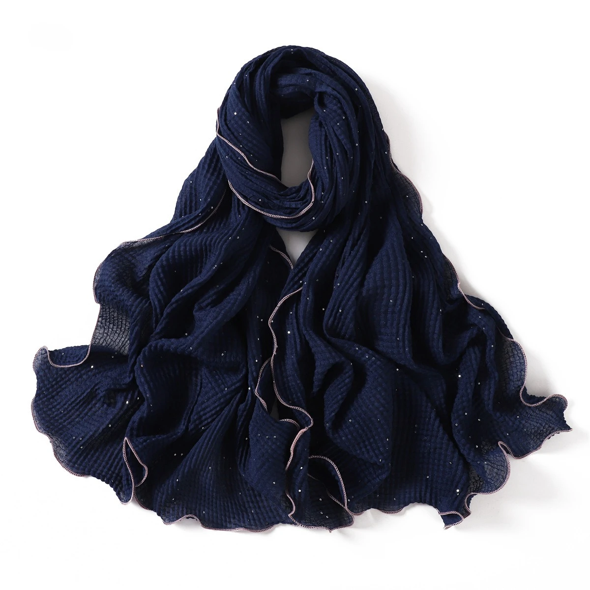 nouveau hijab plissé mori froissé plaid paillettes écharpe châle vague bord châle musulman foulard enveloppement châles turban islamique pour les femmes
