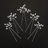 Épingles à cheveux de mariée en perles pour femmes, 5 pièces, accessoires de cheveux de mariage en argent, bijoux faits à la main en or, ornements de fête de mariée