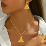 Ensemble de bijoux de mariage en or arabe de luxe, plaqué or, collier de mariée de dubaï, boucles d&rsquo;oreilles, bague, Nigeria, bijoux Vintage pour femmes, cadeau