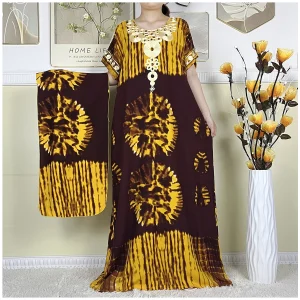 Abaya – Robe de soirée africaine Dashiki pour femmes, en pur coton imprimé, ample, Maxi, islamique, manches courtes, élégante, dubaï, nouvelle collection 2024