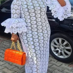 Robe Africaine Dashiki Élégante en Dentelle Blanche pour Femme, Maxi, Ajourée, Mode Musulmane, Abaya, Vêtements de ixde Dubaï