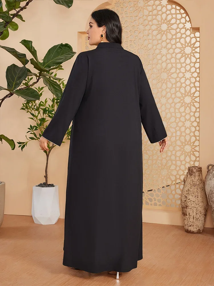 musulman arabe femme ample décontracté rétro ethnique impression noir col en v manches longues vêtements abaya femmes dubaï longue robe grande taille