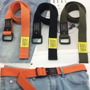 Ceinture en toile tressée en Nylon pour femmes et hommes, Double anneau, boucle noire, Simple et polyvalente, pour étudiants, tendance, pantalon Cargo
