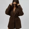 ceinture décontractée ample femmes blazer bouton unique à manches longues revers solide femmes manteaux 2025 automne été dame rue vêtements d'extérieur