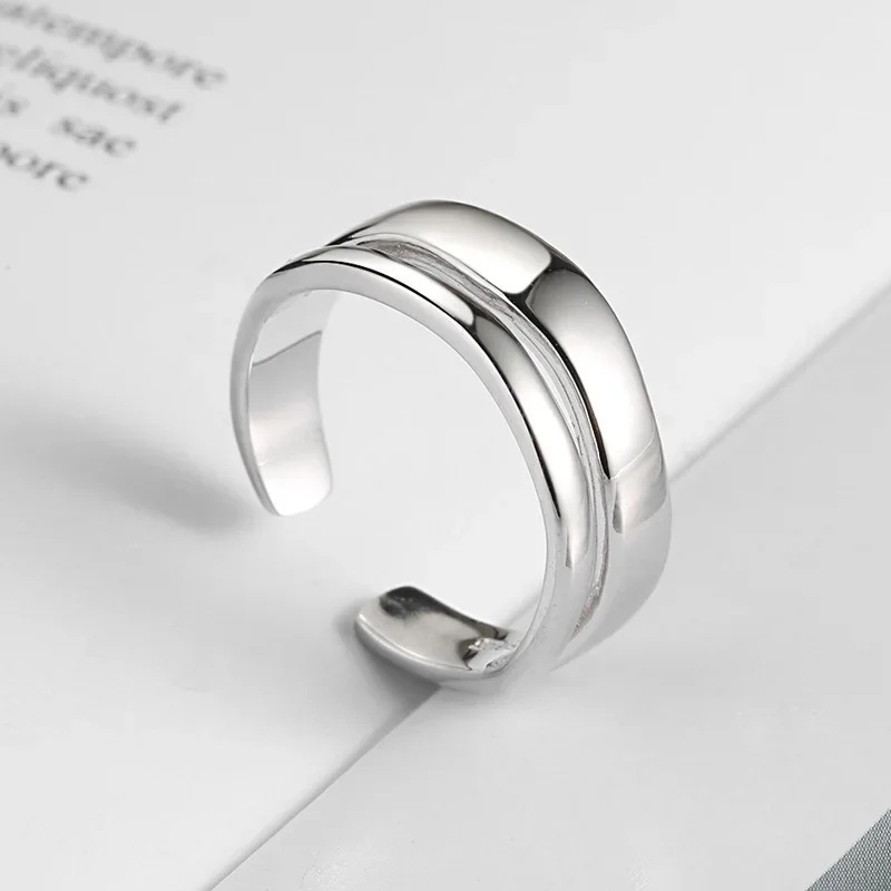 Bague géométrique minimaliste Double réglable, couleur argent véritable, bijoux tendance pour femmes charmantes
