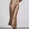 mode satin fête jupe longue taille haute couleur unie décontracté basique femmes jupes queue de poisson jupe chic été femme vêtements 2025