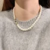 micro ensemble français élégant en zircon, boucle ronde, imitation de perles, collier de perles pour femmes, bijoux de tempérament, accessoires doux