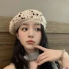 chapeau à fleurs respirant, style japonais, grande circonférence de la tête, béret ajouré, fin, assorti avec tout, bonnet tricoté au crochet, vacances