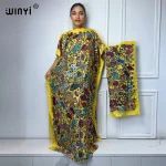 WINYI Abaya-Robe musulmane à imprimé floral pour femmes, col rond, manches longues, caftan, longueur maxi élégante, vêtements pour femmes