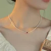 collier de perles pour femmes, bracelet en cristal rouge, classique, bijoux de luxe, chaîne de clavicule, ras du cou tendance, cadeau de fête