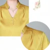 chemisier en satin à manches longues et col en v pour femmes, chemises vintage, mode élégante, avocat, vêtements de printemps