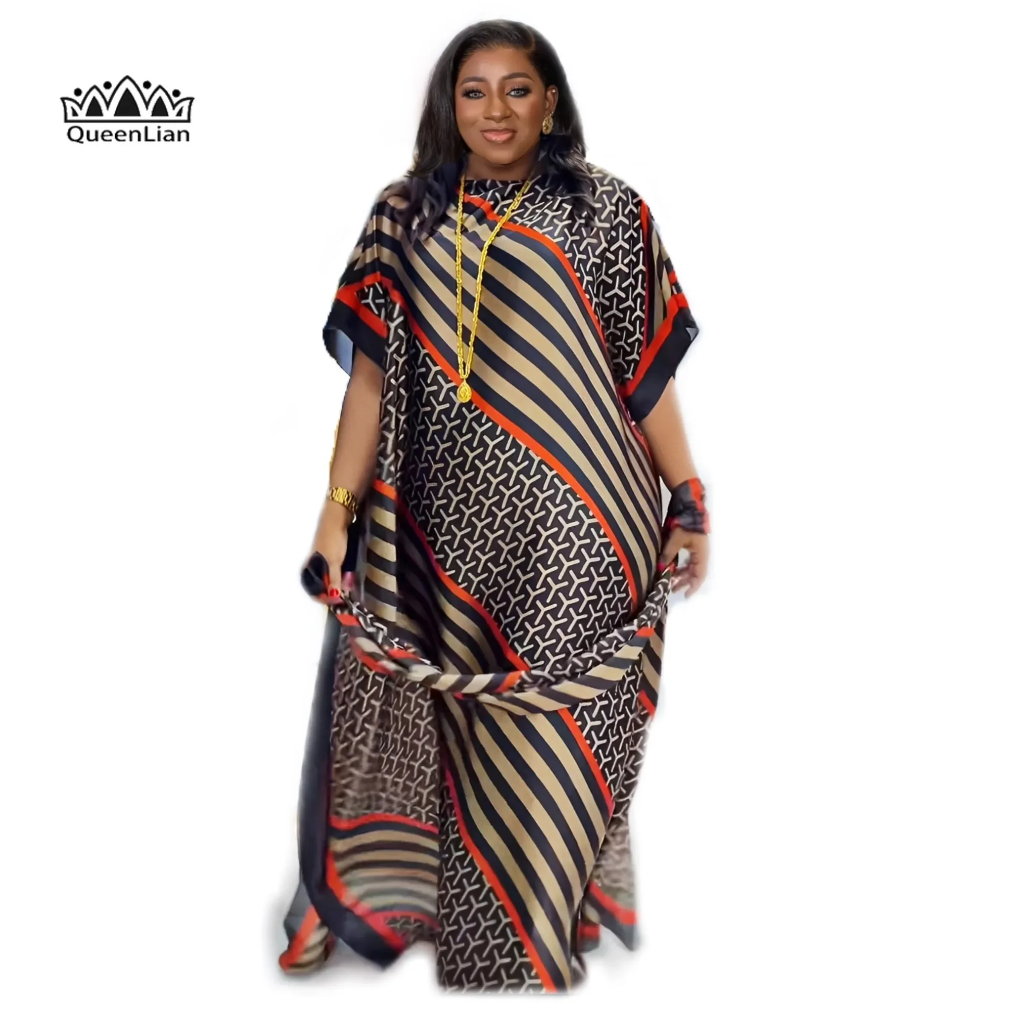 Nouveau Style de mode surdimensionné femmes africaines vêtements dubaï Dashiki Abaya taille libre conception d’impression avec écharpe robe longue ample Nouveau Style de mode surdimensionné femmes africaines vêtements dubaï Dashiki Abaya taille libre conception d’impression avec écharpe robe longue ample
