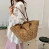 sac fourre tout en paille fait à la main, grande capacité, tissé, design de marque, léger, luxe, polyvalent, vacances à la plage, sac à bandoulière exquis
