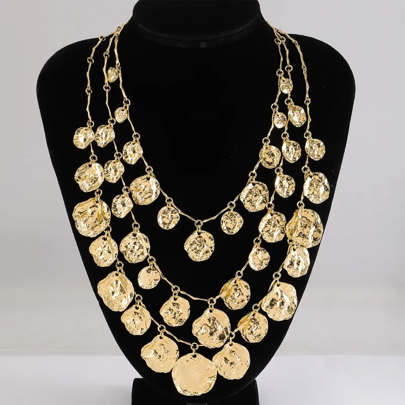 Bijoux à la mode couleur or Vintage Style Cool, pendentif multicouche empilé géométrique circulaire, collier de pièces de monnaie, 2024