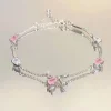 bracelet en zircon couleur argent pour femmes et filles, bracelets en cristal brillant, pendentif lune cerise papillon, bijoux