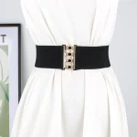 Ceinture large élastique pour femme élégante ; Ceinture corset à la mode avec boucle en métal pour robes