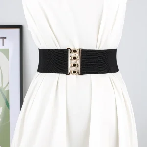 Ceinture large élastique pour femme élégante ; Ceinture corset à la mode avec boucle en métal pour robes