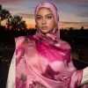 Nouveau Shimmer Satin soie Hijab pour les femmes musulmanes longue écharpe aquarelle impression Foulard Foulard Islam tête couverture châle enveloppement Bandana