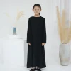 abaya robe arabe à manches longues et col rond pour enfants musulmans, robe de turquie unie, vêtements islamiques pour filles, modeste, moyen orient