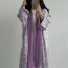 abaya ample à imprimé floral, manches longues, robe traditionnelle du moyen orient pour femmes, élégante, ouverte sur le devant, sans écharpe, caftans
