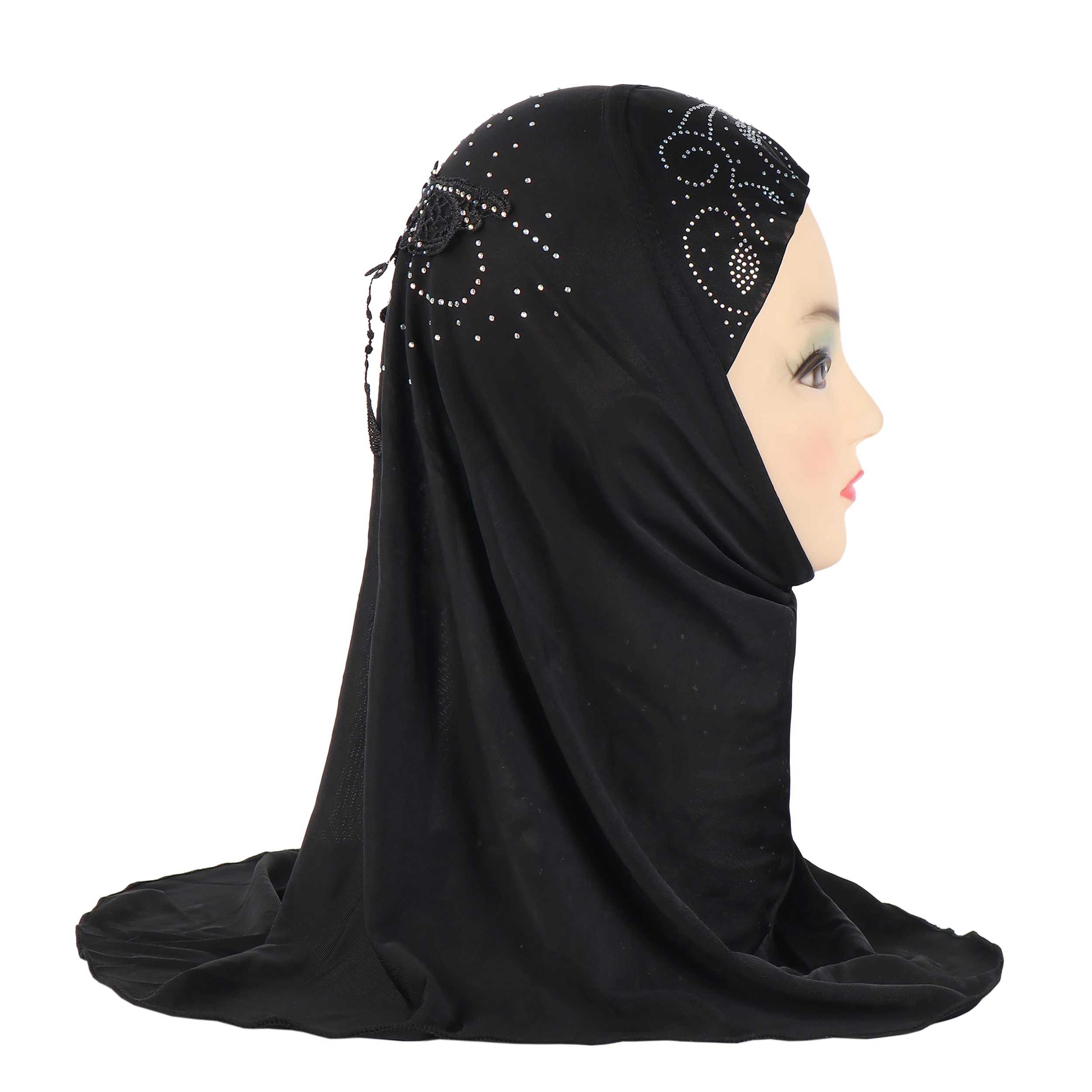 h039 belle petite fille amira hijab avec dentelle au dos ajustement 2 5 ans enfants tirer sur écharpe islamique foulard