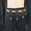 ceinture de danse du ventre personnalisée, chaîne de taille, petite chaîne en métal ondulé courbé, tête humaine, pièce de gong en cuivre, chaîne de taille or argent