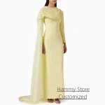 Robe de soirée arabe personnalisée, col rond, manches longues, perles, paillettes, robe de bal arabe, fente au dos