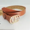 ceinture tendance pour femmes, triple boucle ronde, simple et polyvalente, pour jeunes, en cuir pu, associée à des ceintures en jean pour dames