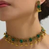 collier et boucles d'oreilles pour femmes, ensemble de bijoux rétro à motifs de fleurs incrustés de diamants et élégants pour femmes